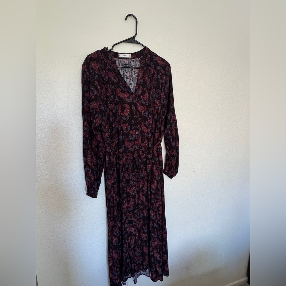 Mango Black and Red Paisley Long Sleeve Dress